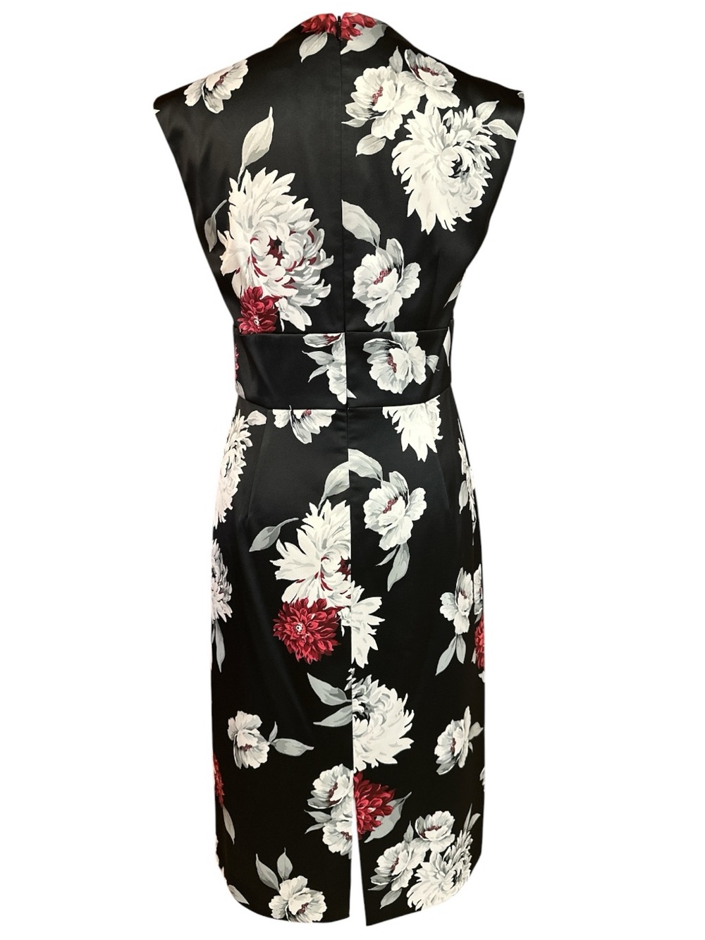 White House Black Market Black& Red/White Floral Square Neck Cocktail Dress S2 - Picture 3 of 7